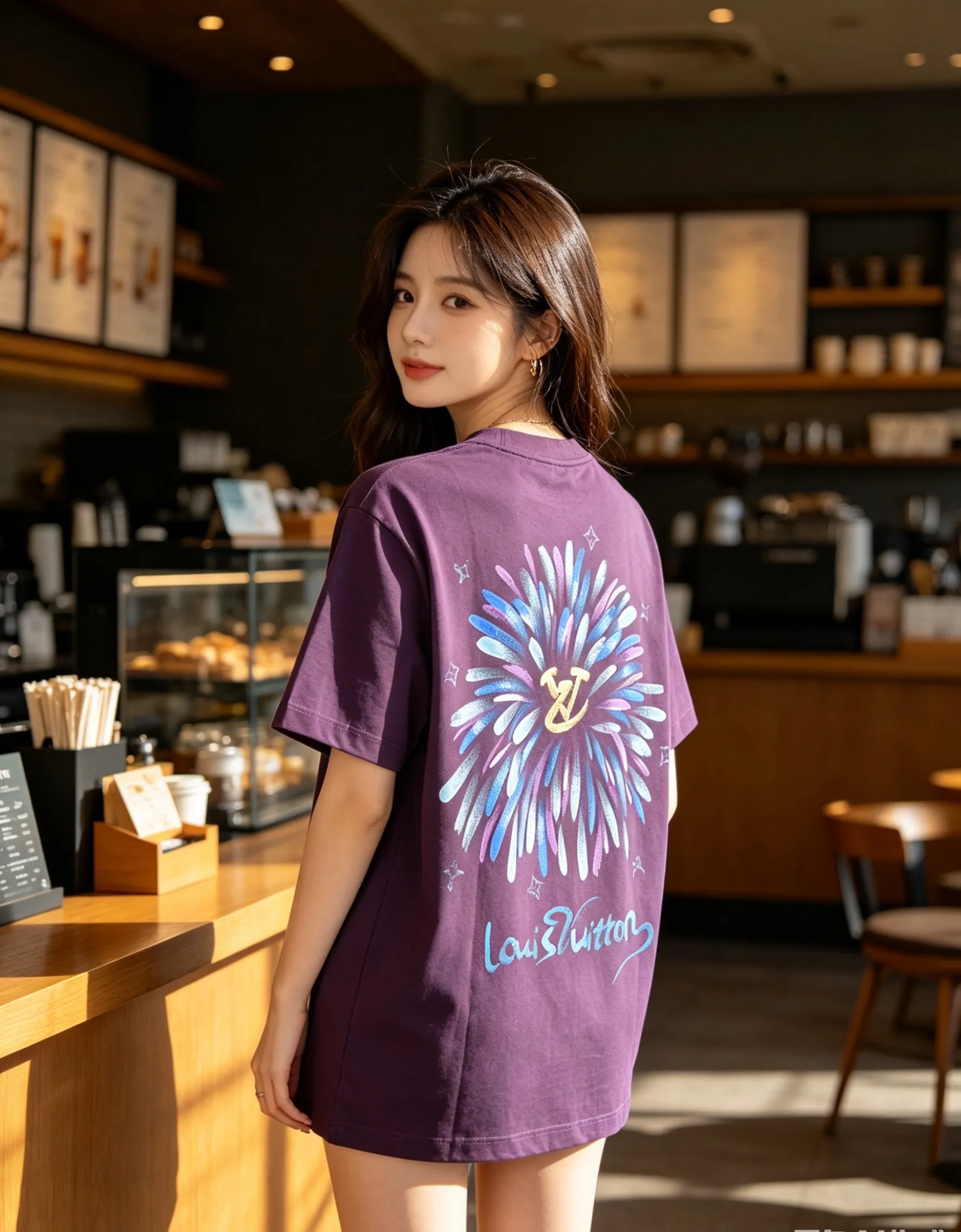 Louis Vuitton/Louis Vuitton watercolor fireworks inkjet short sleeves